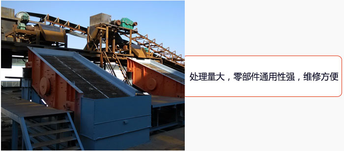 圓振動(dòng)篩處理量大，零部件通用性強(qiáng)，維修方便。