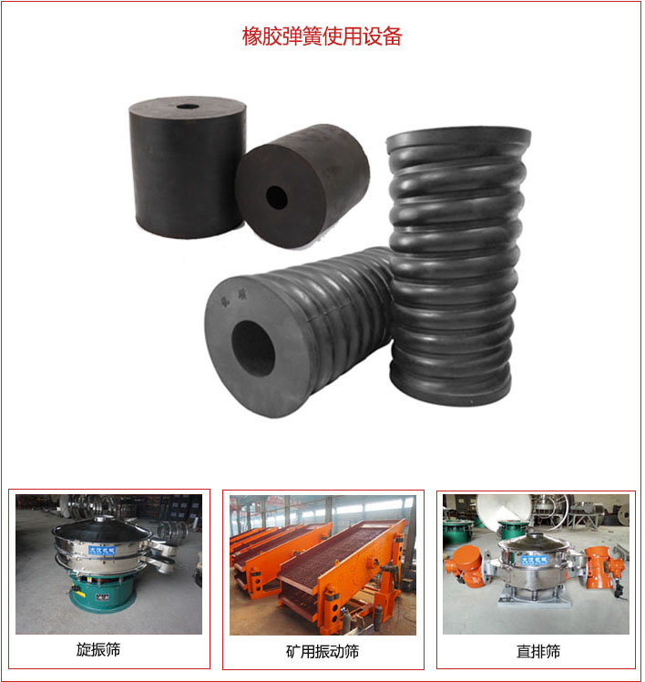 橡膠彈簧適用設(shè)備：旋振篩，礦用振動篩，直排篩等