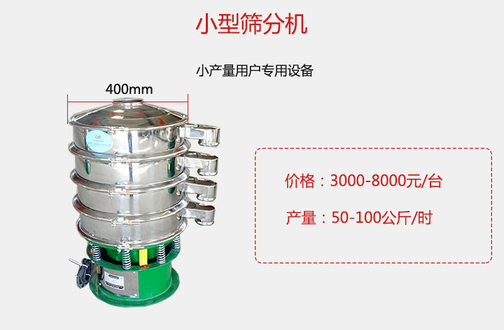 小型篩分機產量可達100公斤/時，價格3000元起。