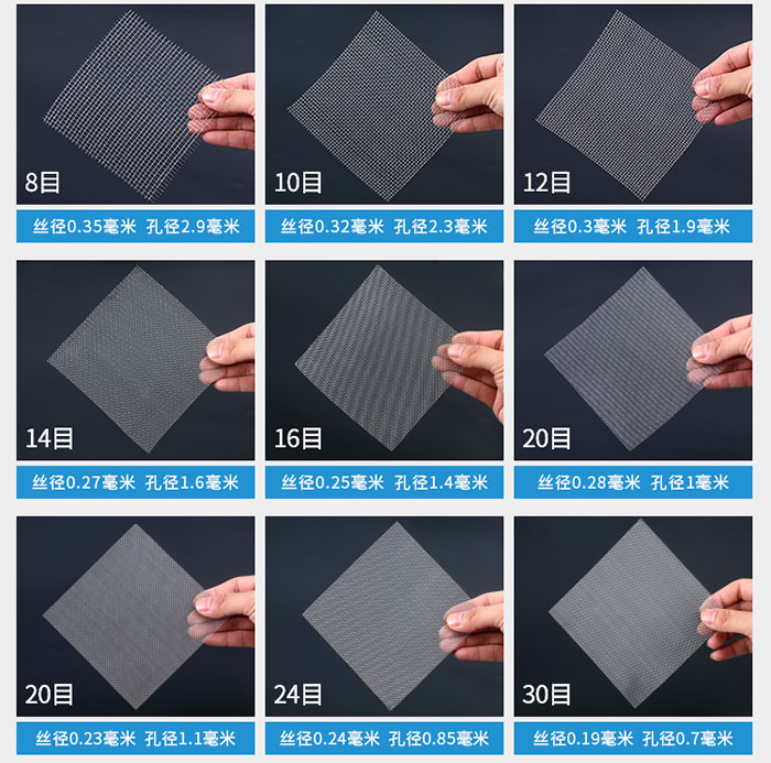 8目-30目金屬絲編織網(wǎng)對應(yīng)的絲徑，孔徑圖片展示